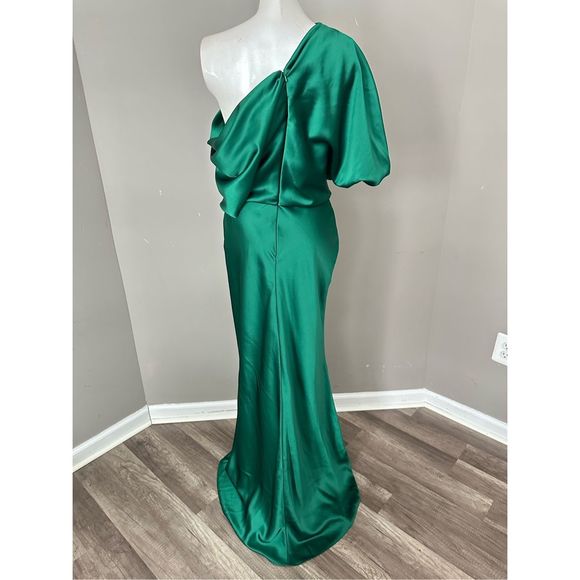 Amsale Satin One-Shoulder Gown - Picture 8 of 9